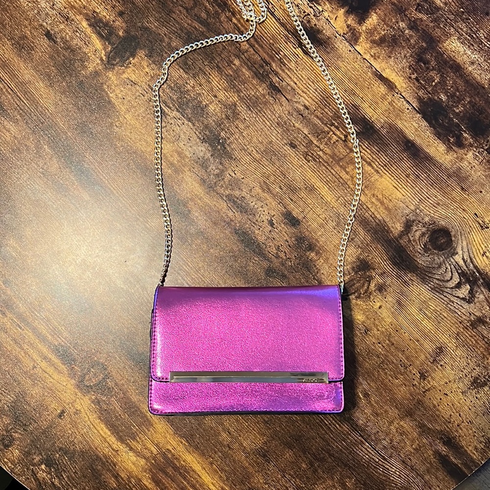 Fuchsia Crossbody Purse with Gold Chain